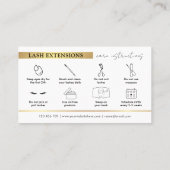 Glam Black & Gold Lash Extensions Aftercare Guide Visitenkarte (Rückseite)