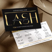 Glam Black & Gold Lash Extensions Aftercare Guide Visitenkarte
