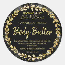 Glam Black Gold Leafframe Butter Labels Runder Aufkleber