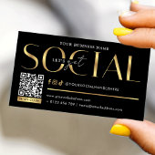 Glam Black & Gold Let's Get Social Media QR Code Visitenkarte