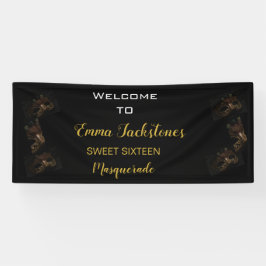 Glam Black & Gold Masquerade Geburtstag Willkommen Banner