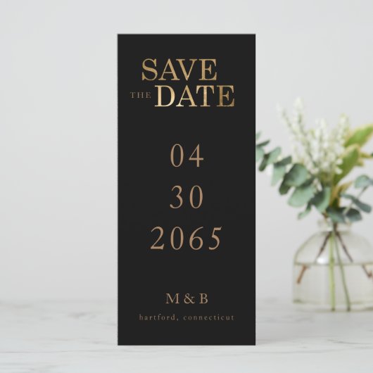 Glam Black & Gold Monogram Save the Date (Stehend Vorderseite)