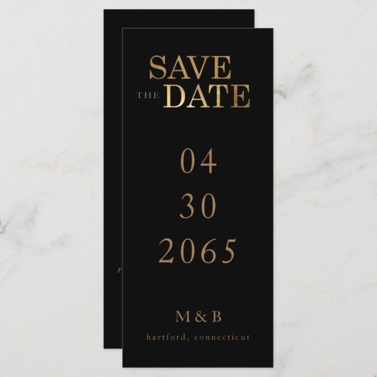 Glam Black & Gold Monogram Save the Date (Vorne/Hinten)
