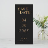 Glam Black & Gold Monogram Speichern Sie das Datum (Stehend Vorderseite)