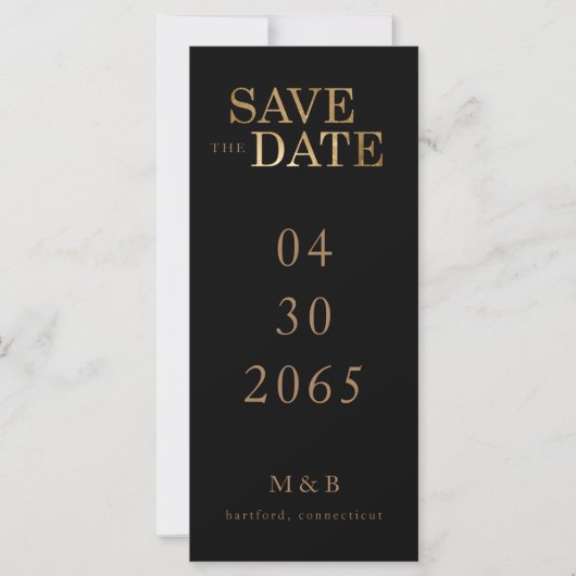 Glam Black & Gold Monogram Speichern Sie das Datum (Vorderseite)