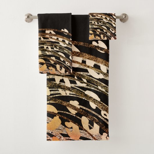 Glam Black Gold Orange Bronze Cheetah Leopard Badhandtuch Set (Insitu)