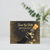 Glam Black Gold Save the Date Champagne Geburtstag Ankündigungspostkarte (Stehend Vorderseite)