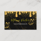 Glam Black Gold Tropfen Glitzer Visitenkarte (Vorderseite)