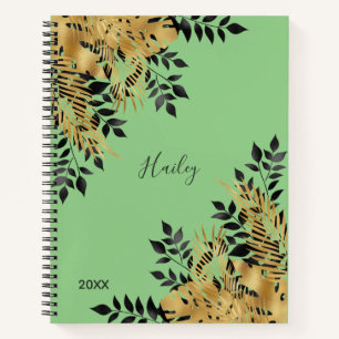 Glam Black & Gold Tropical Blätter Bullet Journal Notizblock