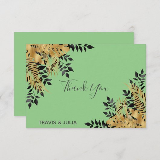 Glam Black & Gold Tropical Blätter Vielen Dank Dankeskarte (Vorne/Hinten)