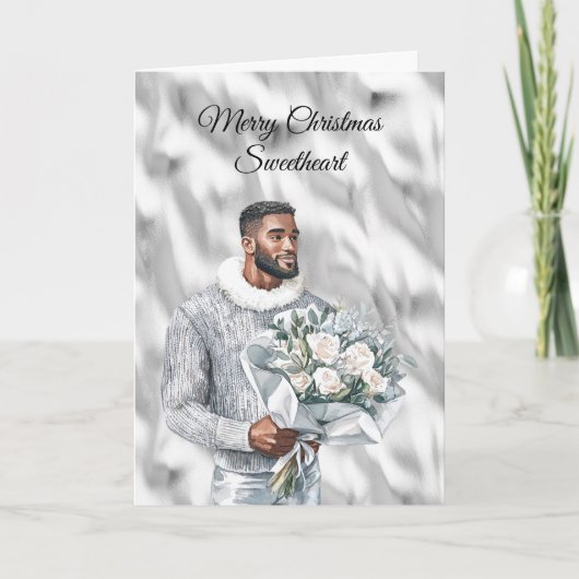 Glam Black Guy Silver Christmas Karte (Vorderseite)