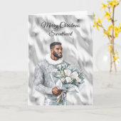 Glam Black Guy Silver Christmas Karte (Gelbe Blume)