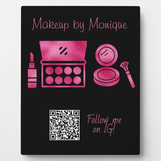Glam Black & Hot Pink Makeup Artist QR Code Fotoplatte (Vorderseite)