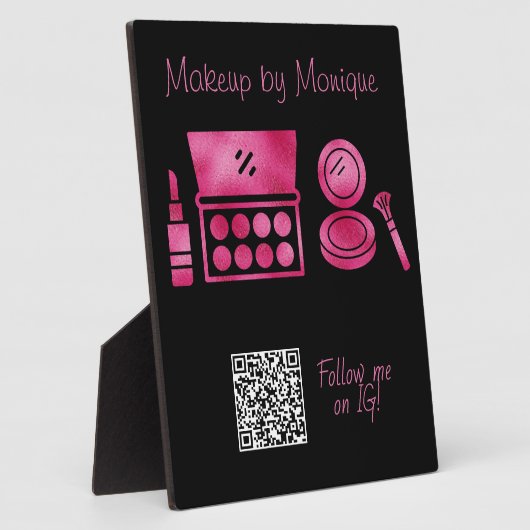 Glam Black & Hot Pink Makeup Artist QR Code Fotoplatte (Seite)
