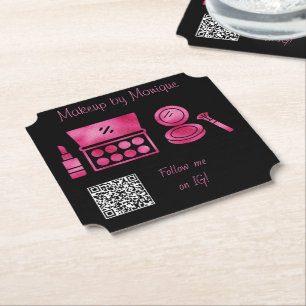 Glam Black & Hot Pink QR-Code für Visagisten Untersetzer