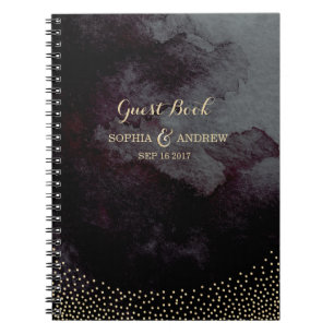 Glam Black Imitats Gold Glitzer Hochzeitsgast-Buch Notizblock
