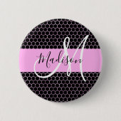 Glam Black Metallic Pink Honeycomb Monogram Name Button (Vorderseite)