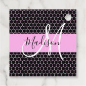 Glam Black Metallic Pink Honeycomb Monogram Name Geschenkanhänger (Rückseite)