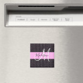 Glam Black Metallic Pink Honeycomb Monogram Name Magnet (In Situ (Geschirrspüler))