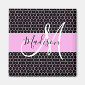 Glam Black Metallic Pink Honeycomb Monogram Name Magnet (Vorne)