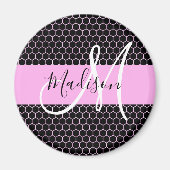 Glam Black Metallic Pink Honeycomb Monogram Name Magnet (Vorne)