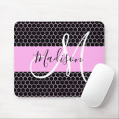 Glam Black Metallic Pink Honeycomb Monogram Name Mousepad (Mit Mouse)