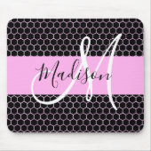 Glam Black Metallic Pink Honeycomb Monogram Name Mousepad (Vorne)