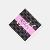 Glam Black Metallic Pink Honeycomb Monogram Name Serviette (Ecke)