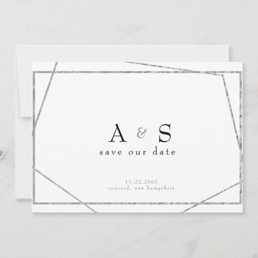 Glam Black & Metallic Silver Save the Date (Vorderseite)