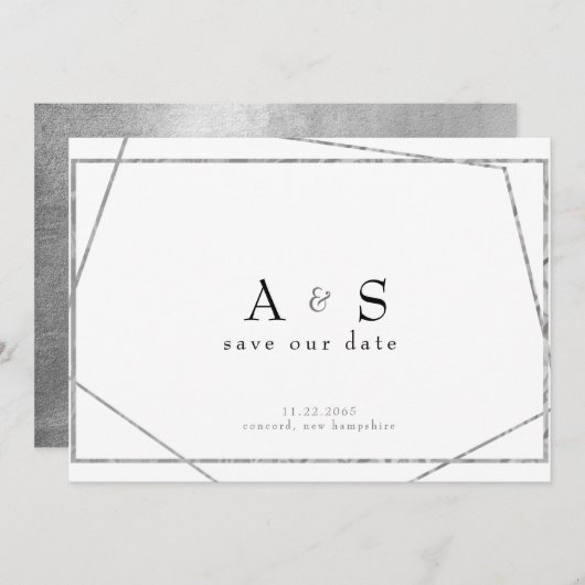 Glam Black & Metallic Silver Save the Date (Vorne/Hinten)
