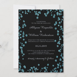 Glam Black mit Türkis Confetti Wedding Einladung