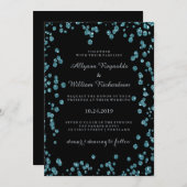 Glam Black mit Türkis Confetti Wedding Einladung (Vorne/Hinten)