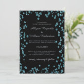 Glam Black mit Türkis Confetti Wedding Einladung (Stehend Vorderseite)