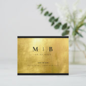 Glam Black Monogram & Gold Sleek Save the Date Postkarte (Stehend Vorderseite)