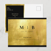 Glam Black Monogram & Gold Sleek Save the Date Postkarte (Vorne/Hinten)