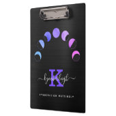 Glam Black Moon Phases Pastell Lila Monogram Name Klemmbrett (Links)