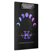 Glam Black Moon Phases Pastell Lila Monogram Name Klemmbrett (Rechts)