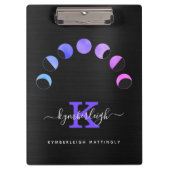Glam Black Moon Phases Pastell Lila Monogram Name Klemmbrett (Vorderseite)