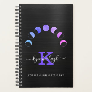 Glam Black Moon Phases Pastellfarben Monogramm Nam Planer