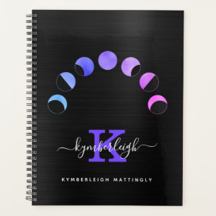 Glam Black Moon Phases Pastellfarben Monogramm Nam Planer