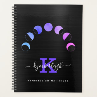 Glam Black Moon Phases Pastellfarben Monogramm Nam Planer