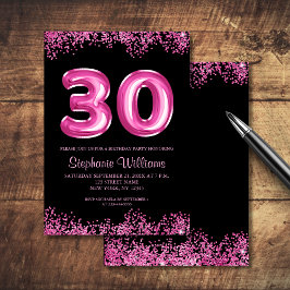 Glam Black Pink Foil Ballon 30. Geburtstag Party Einladung