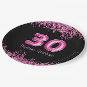 Glam Black Pink Foil Ballon 30. Geburtstag Party Pappteller (Schrägansicht)