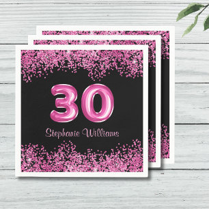Glam Black Pink Foil Ballon 30. Geburtstag Party Serviette