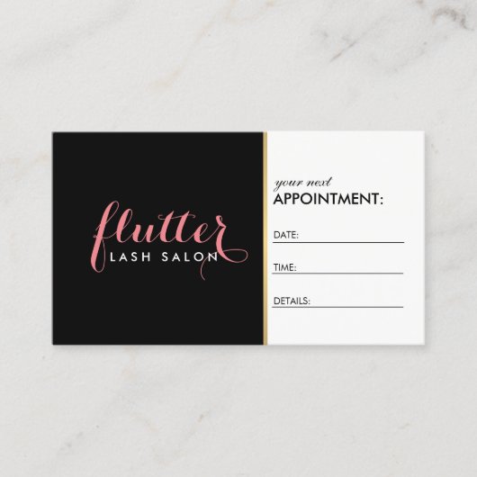 Glam Black Pink Gold Lash Salon Stellenkarte Terminkarte (Vorderseite)