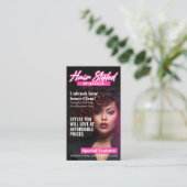 Glam Black Pink Hair Stylist Salon Magazine Style Visitenkarte (Stehend Vorderseite)