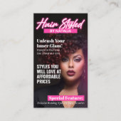 Glam Black Pink Hair Stylist Salon Magazine Style Visitenkarte (Vorderseite)