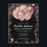 Glam Black Pink Rose Gold Glitzer Ballon Geburtsta Postkarte<br><div class="desc">Modern Glam Pink Rose Gold Schwarzer Glitzer Sparkle Ballon Elegant Stilvolle Einladung zum Geburtstag</div>