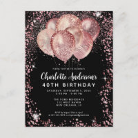 Glam Black Pink Rose Gold Glitzer Ballon Geburtsta