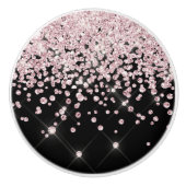 Glam Black Pink Rose Gold Glitzer Diamond Confetti Keramikknauf (Vorderseite)